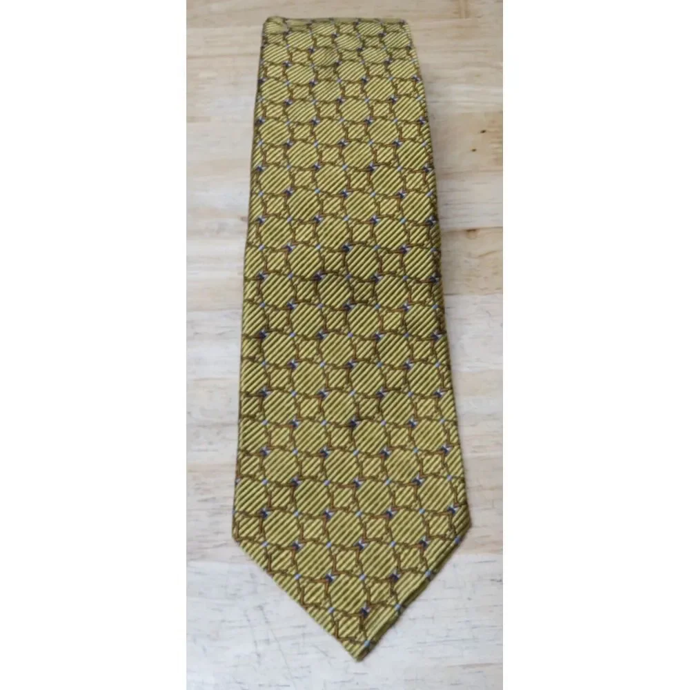 ROBERT TALBOTT SEVEN FOLD Silk Luxury Necktie Gold Yellow Geometric 5/40 Limited
